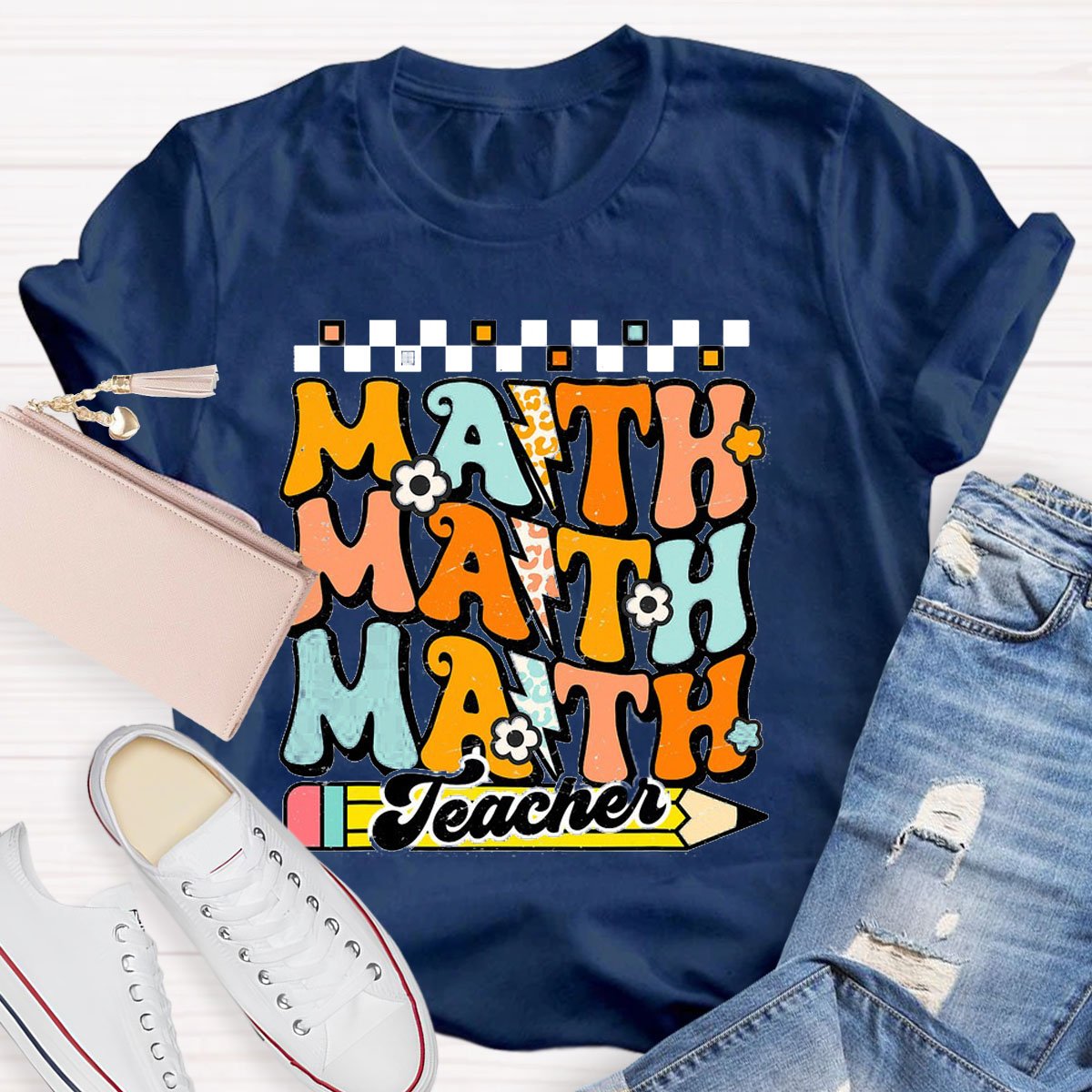 Math Teacher Text Letters T-Shirt