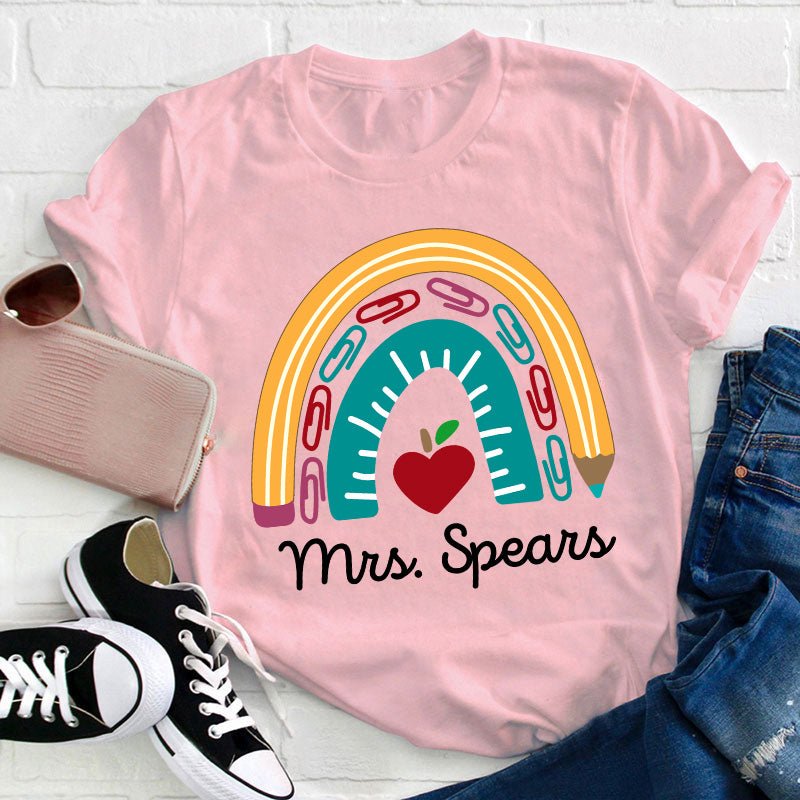 Personalized Pencil Rainbow Teacher T-Shirt