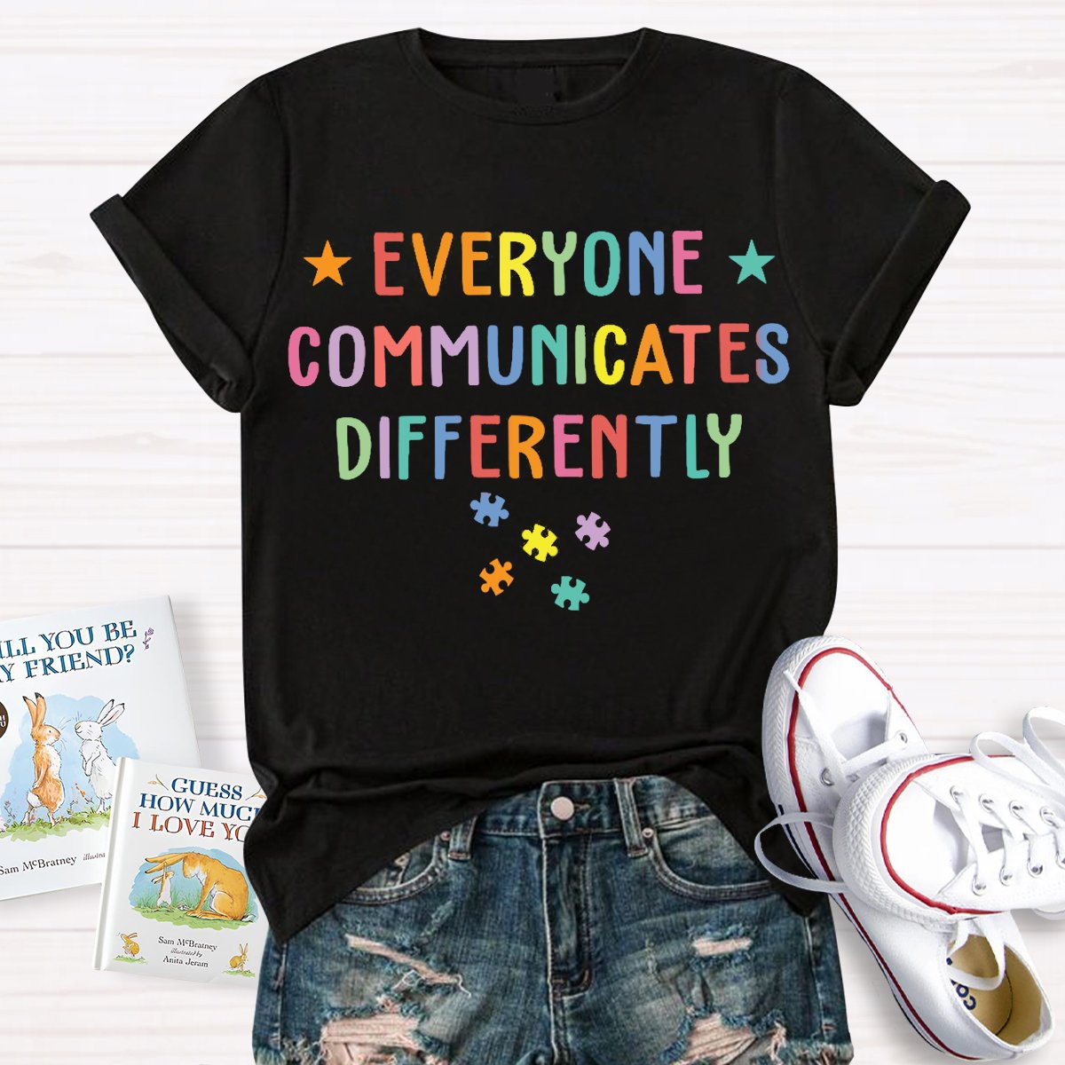 Everyone Communicates Differently Colored Puzzle Special Education Teacher T-Shirt