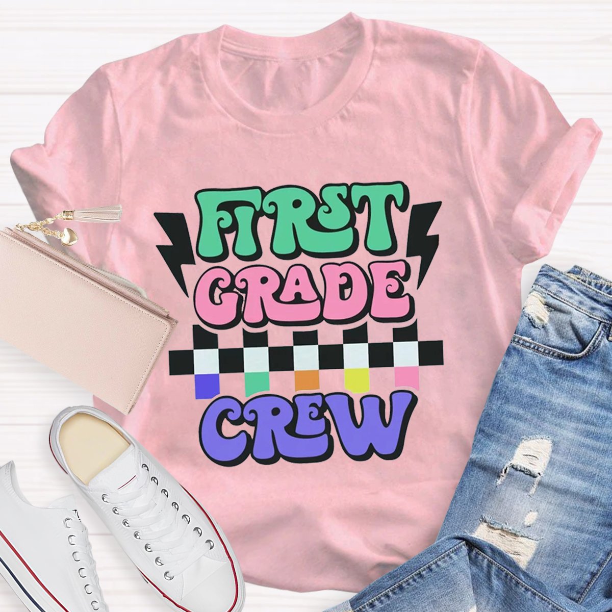 Personalized First Grade Crew Teacher Shirt