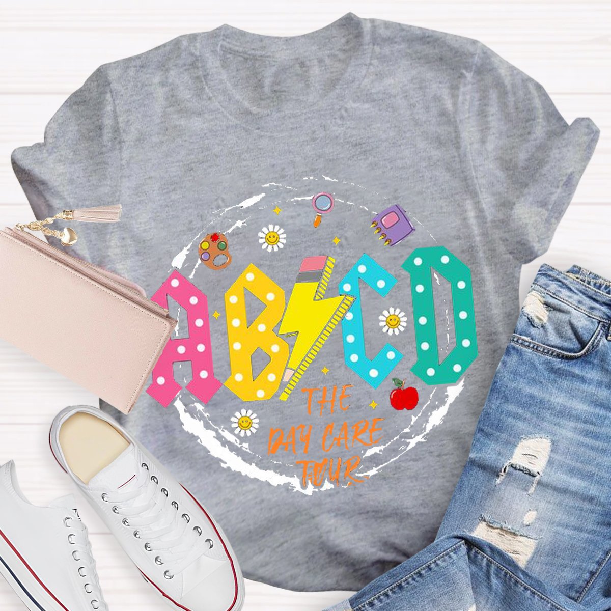 Funny Design Art ABCD Teacher T-Shirt