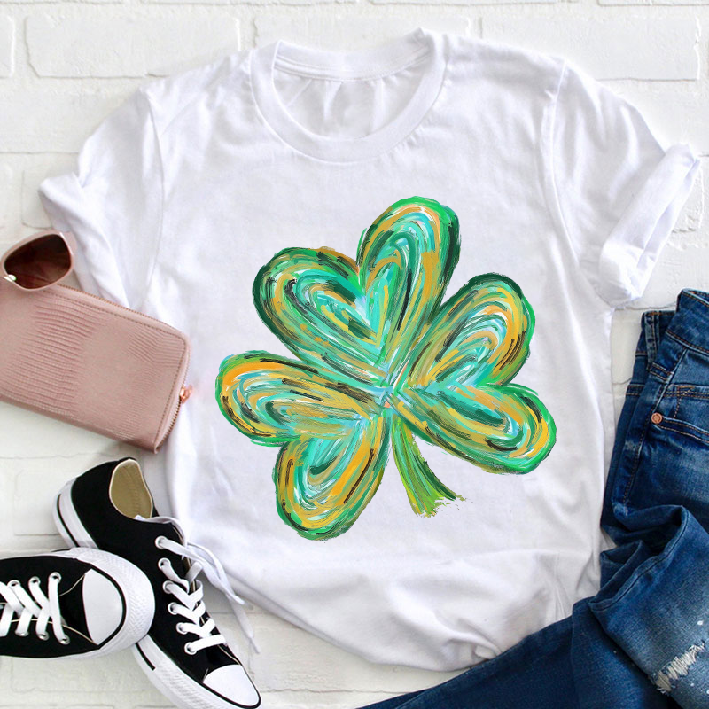 Colorful Clover St Patrick's Day Teacher T-Shirt