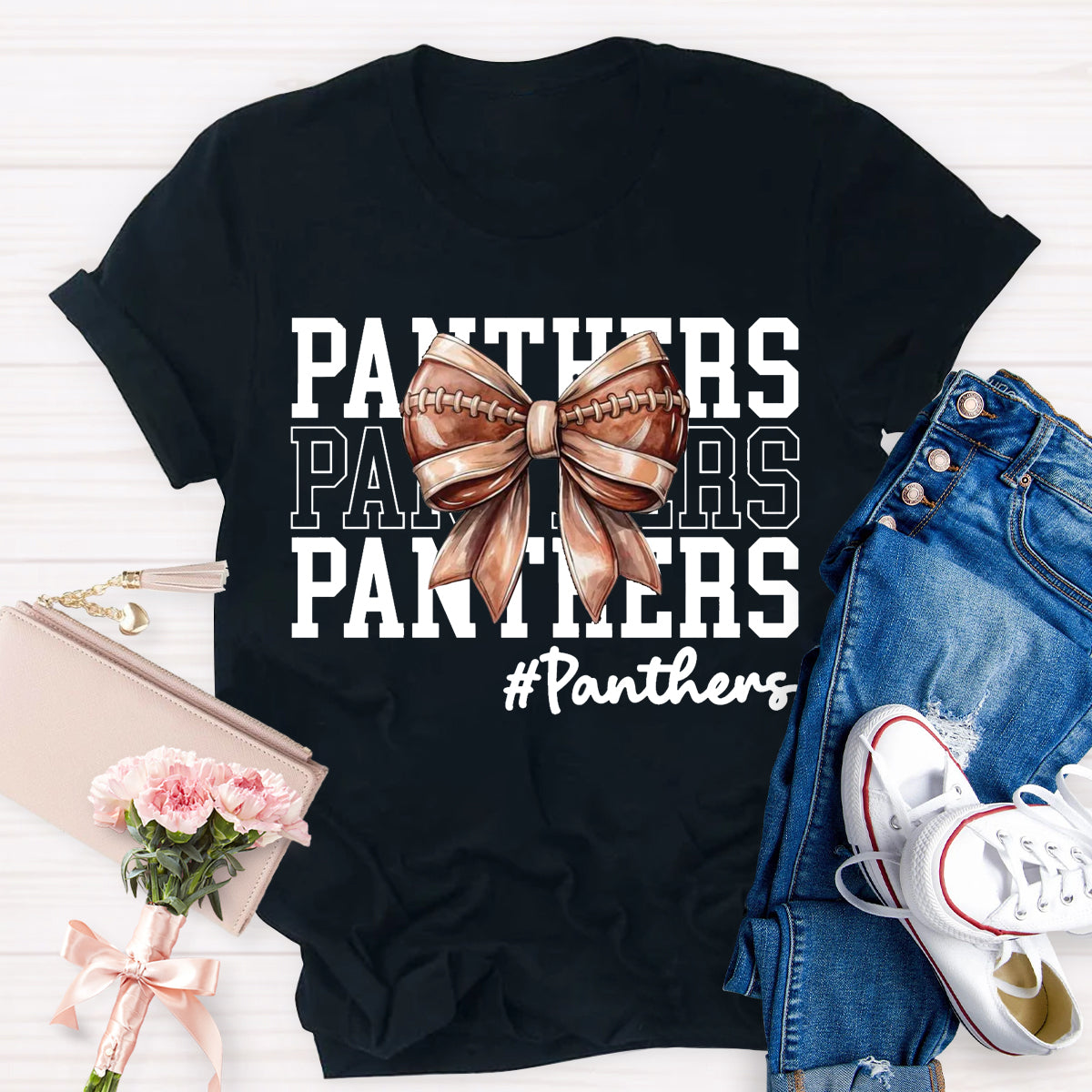 Cheer Mascot  Panthers Bow T-Shirt