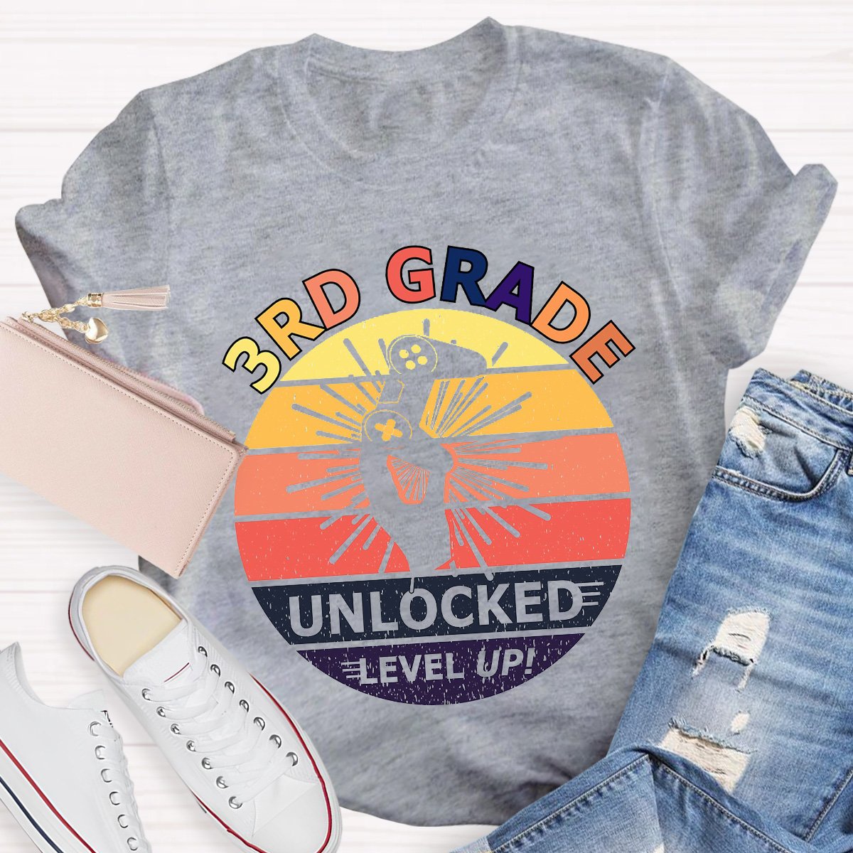 Personalized 3rd Grade Unlockede Level Up Teacher Shirt