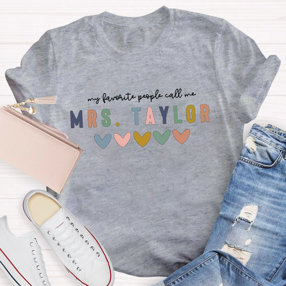 Personalized Teacher's Name With Heart Shirt