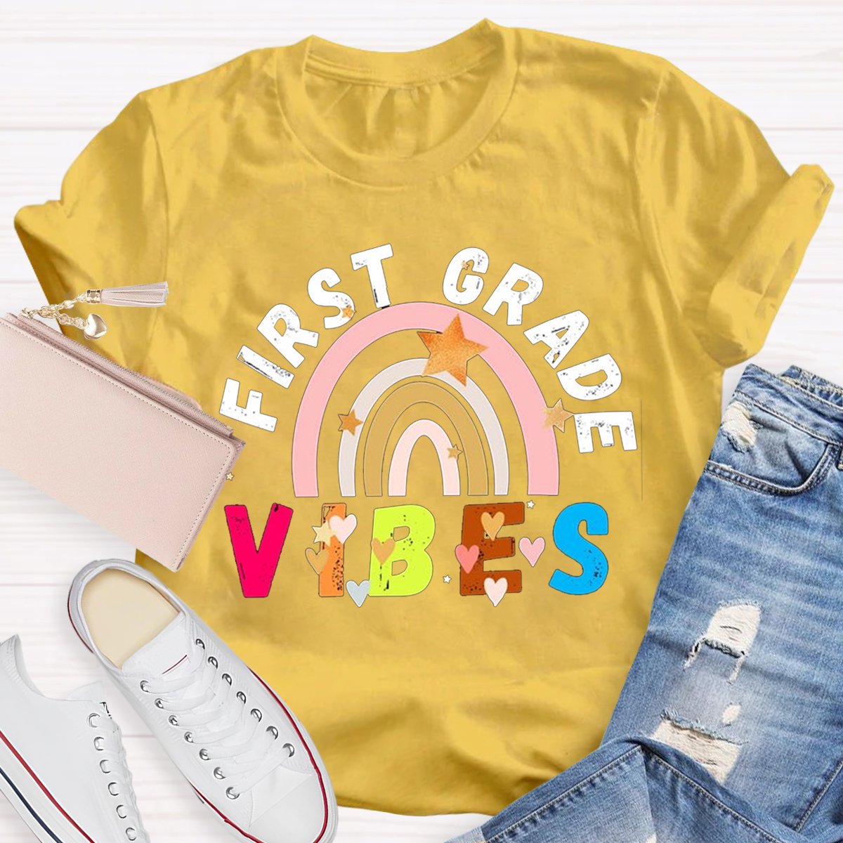 Personalized First Grade Vibes Teacher Shirt