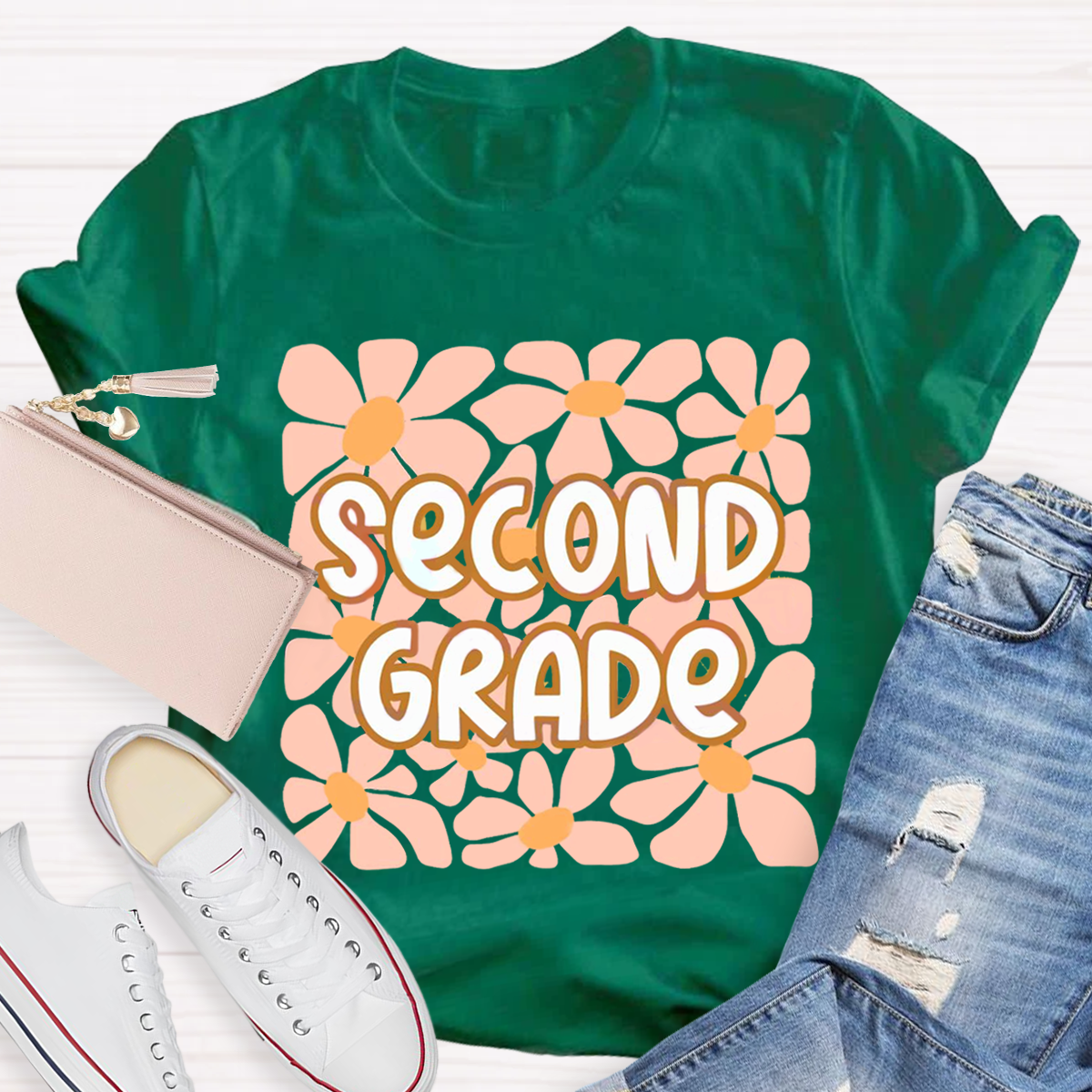 Personalized Your Grade Flower Design Teacher T-shirt