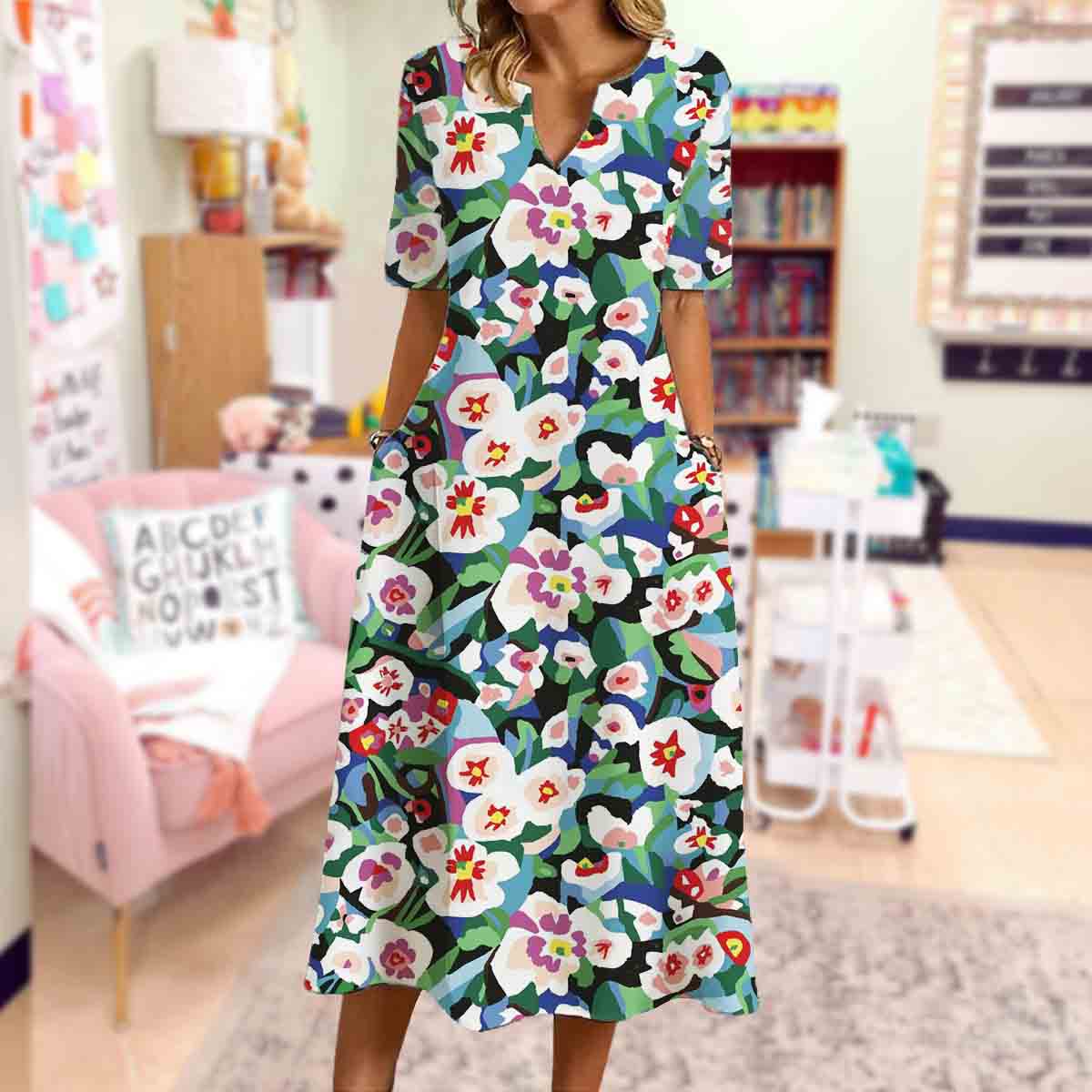 Gentle And Elegant Floral Print Dress