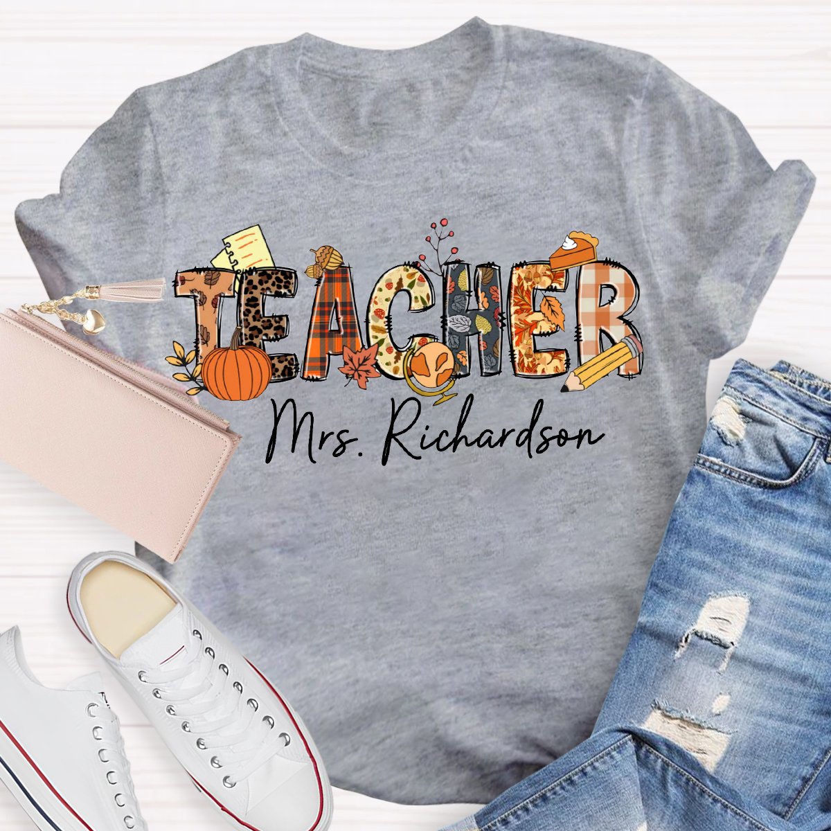 Personalized Teacher Name Fall Season T-shirt