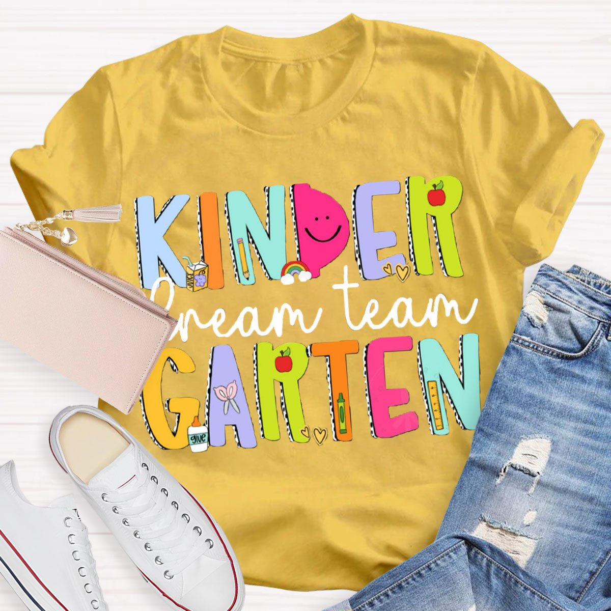 Personalized Grade Dream Team Smiley Face Design Teacher Shirt