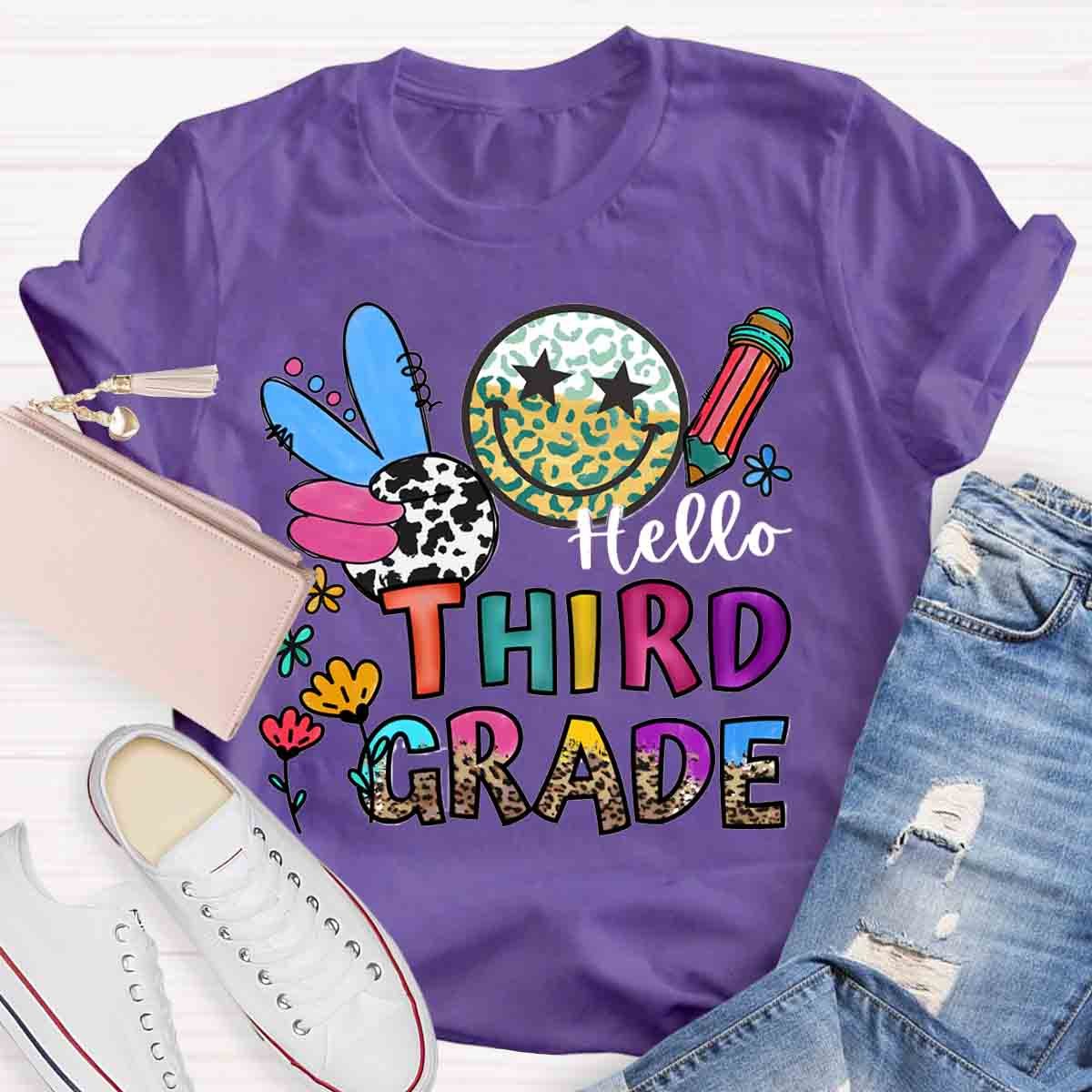 Personalized Grade Leopard Smiley Pencil T-Shirt