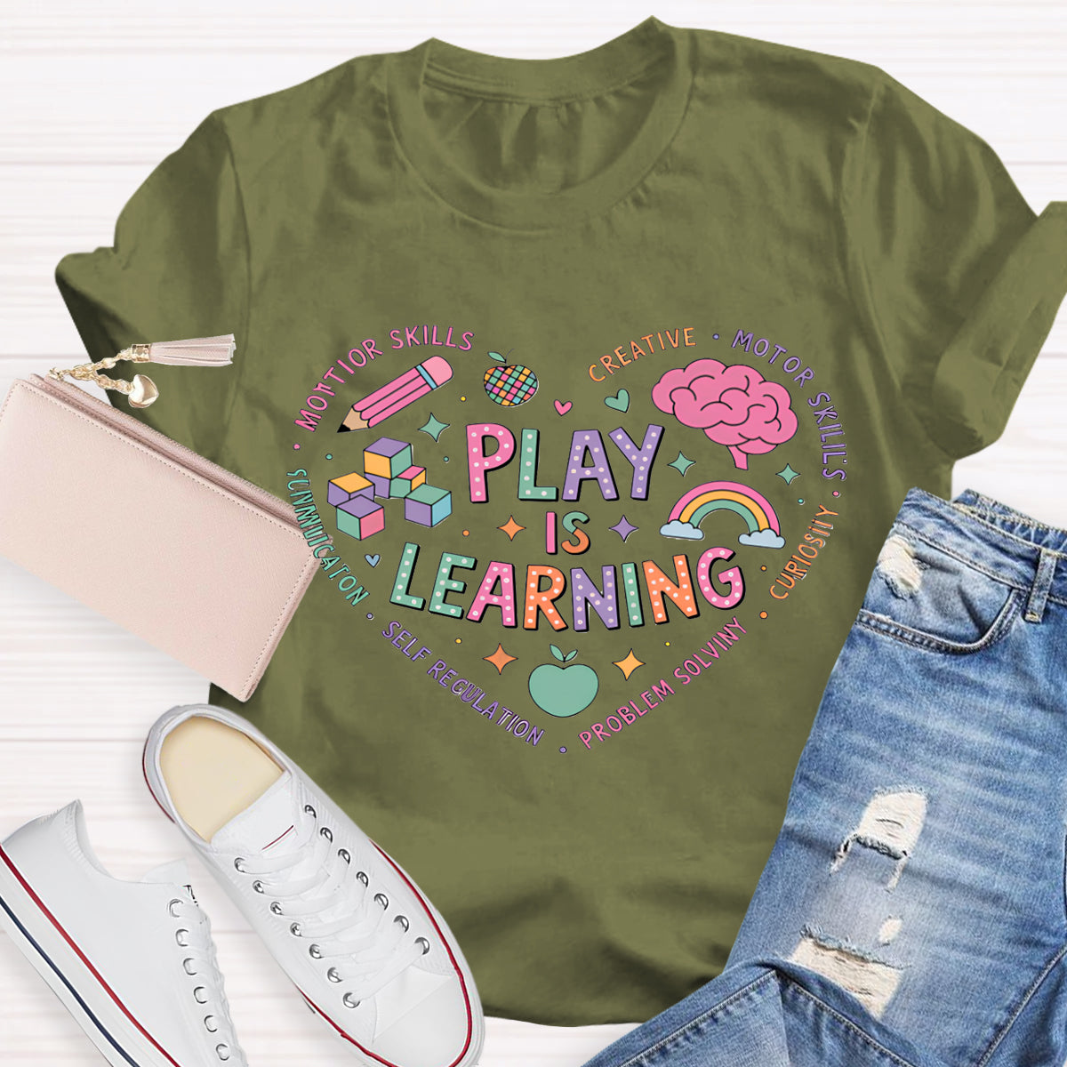 Play Is Learning Colorful Heart Font T-shirt