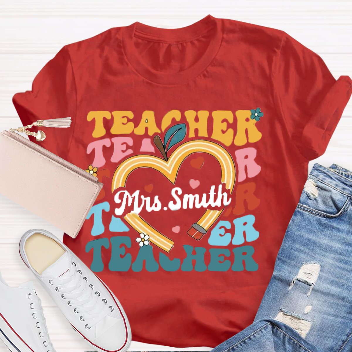 Personalized Name Pencil Apple Back To School Shirt