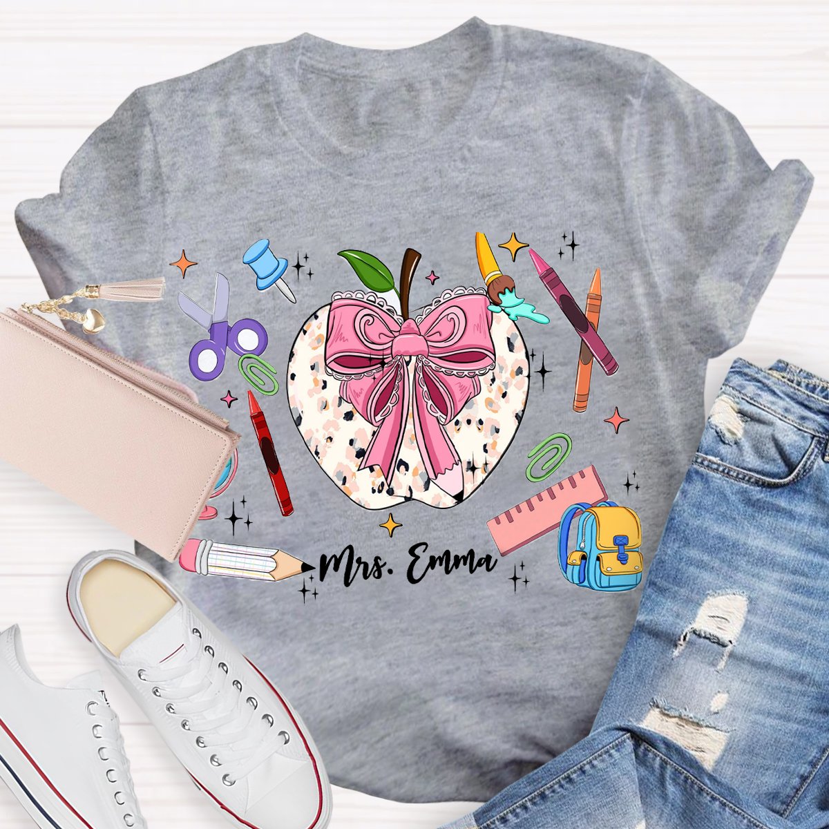 Personalized Name Back To School Apple Bag Teachers t-shirt