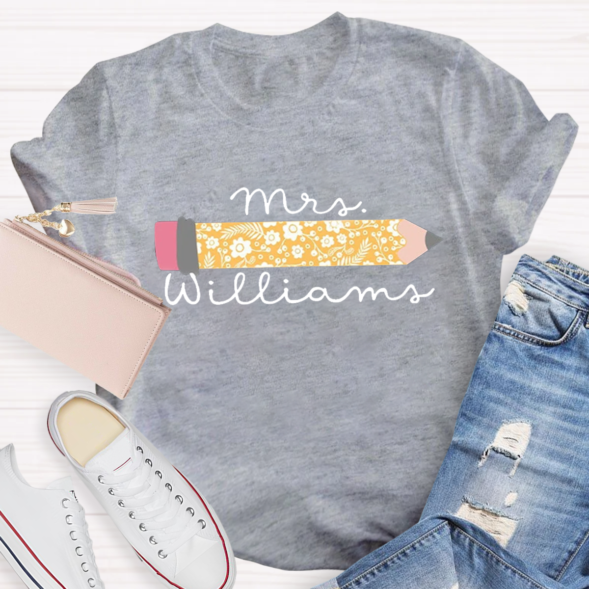 Personalized Your Name Cute Pencil Teacher T-Shirt