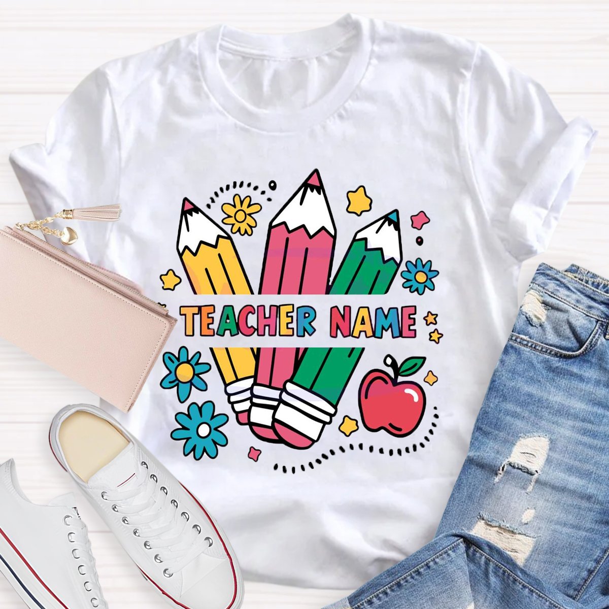 Personalized Teacher Name Kindergarten Pencil T-shirt