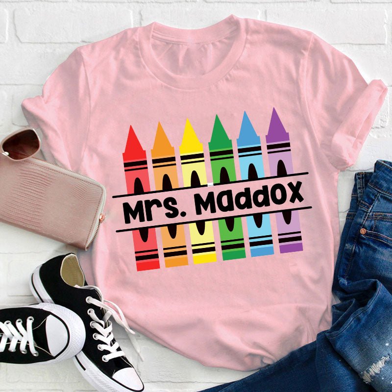 Personalized Pencil Crayon Teacher Name T-Shirt