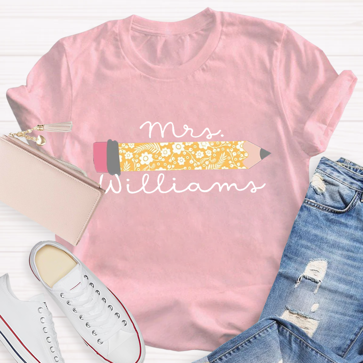 Personalized Your Name Cute Pencil Teacher T-Shirt