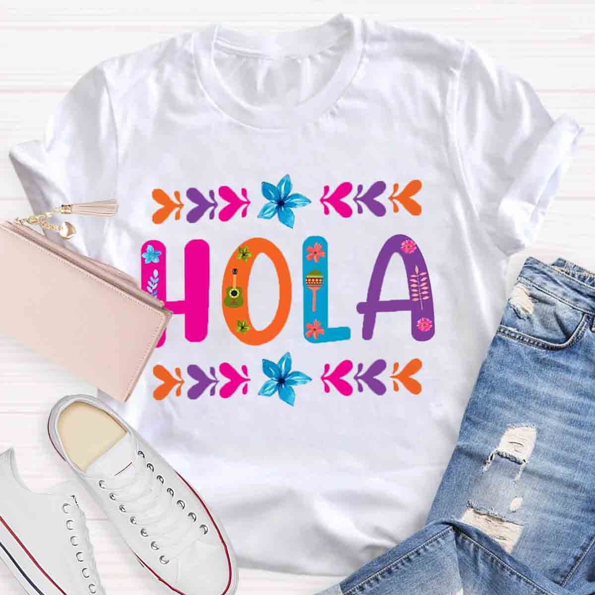 Floral Hola Spanish Teacher T-Shirt