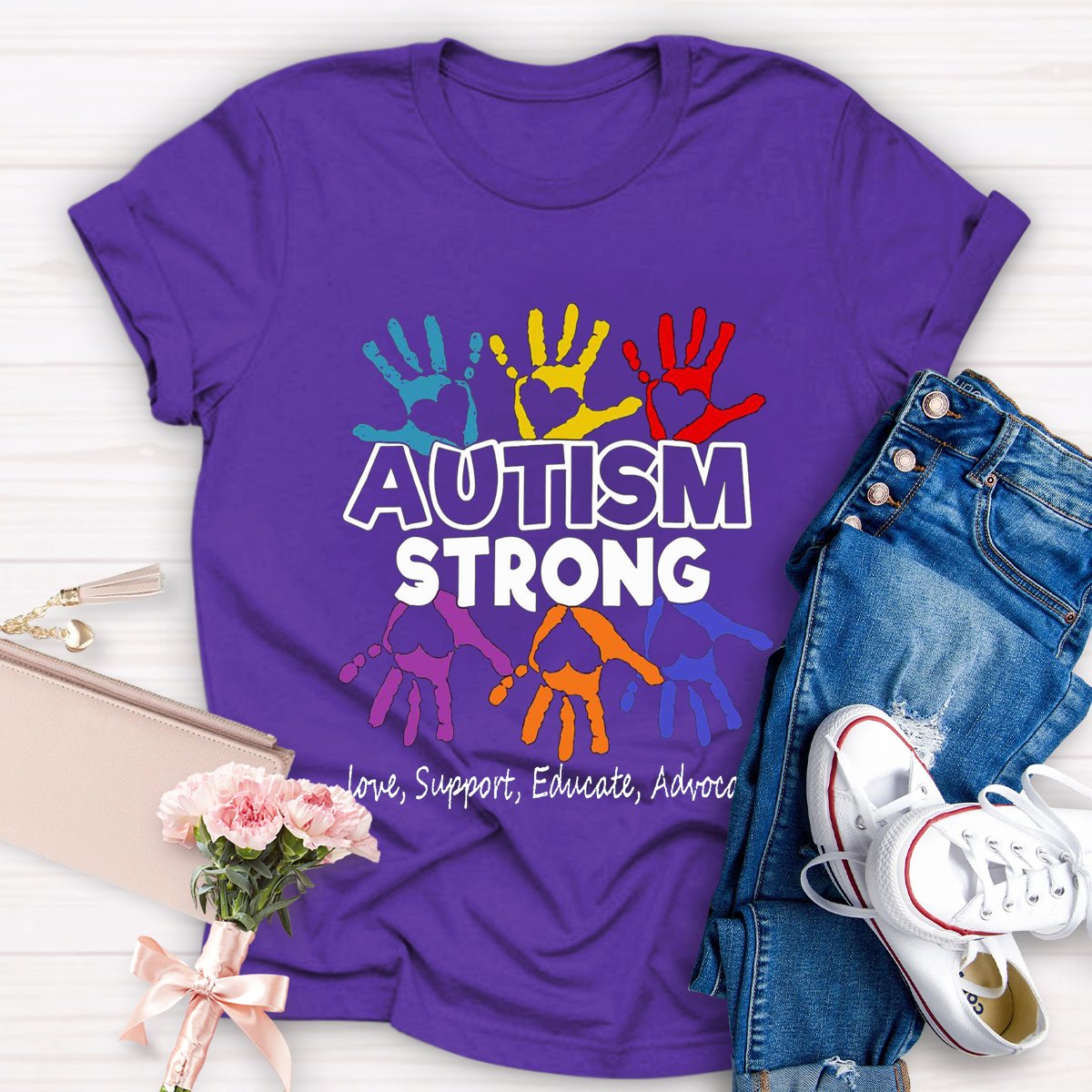 Autism Strong Love Support Educate Advocate Teacher Shirt