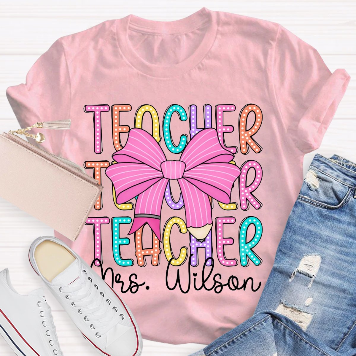 Personalized Name Teacher Bow Shirt