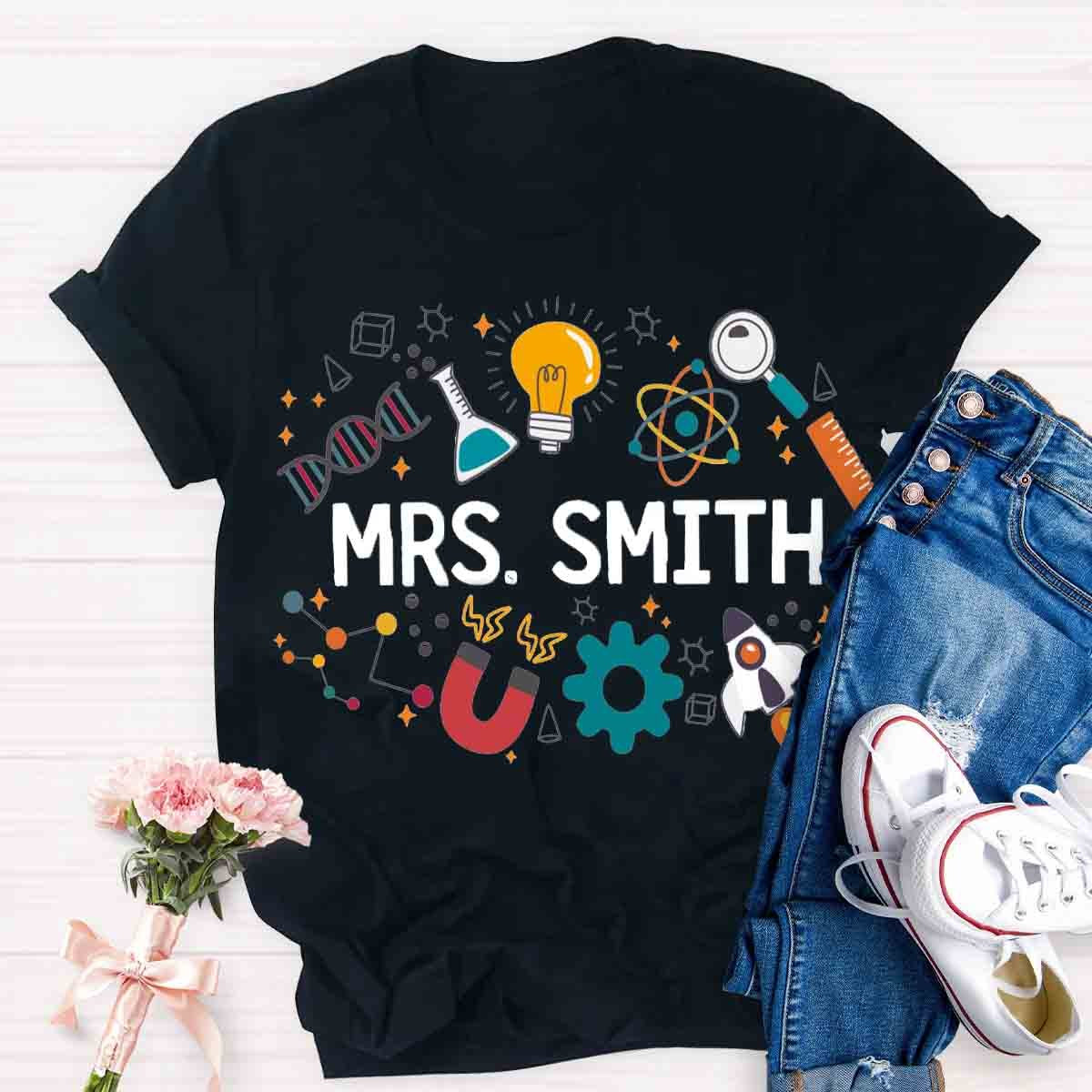 Personalized Name Science Vibes Teacher T-Shirt