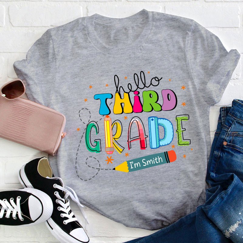 Personalized Name And Grade Hello I'm Teacher T-Shirt