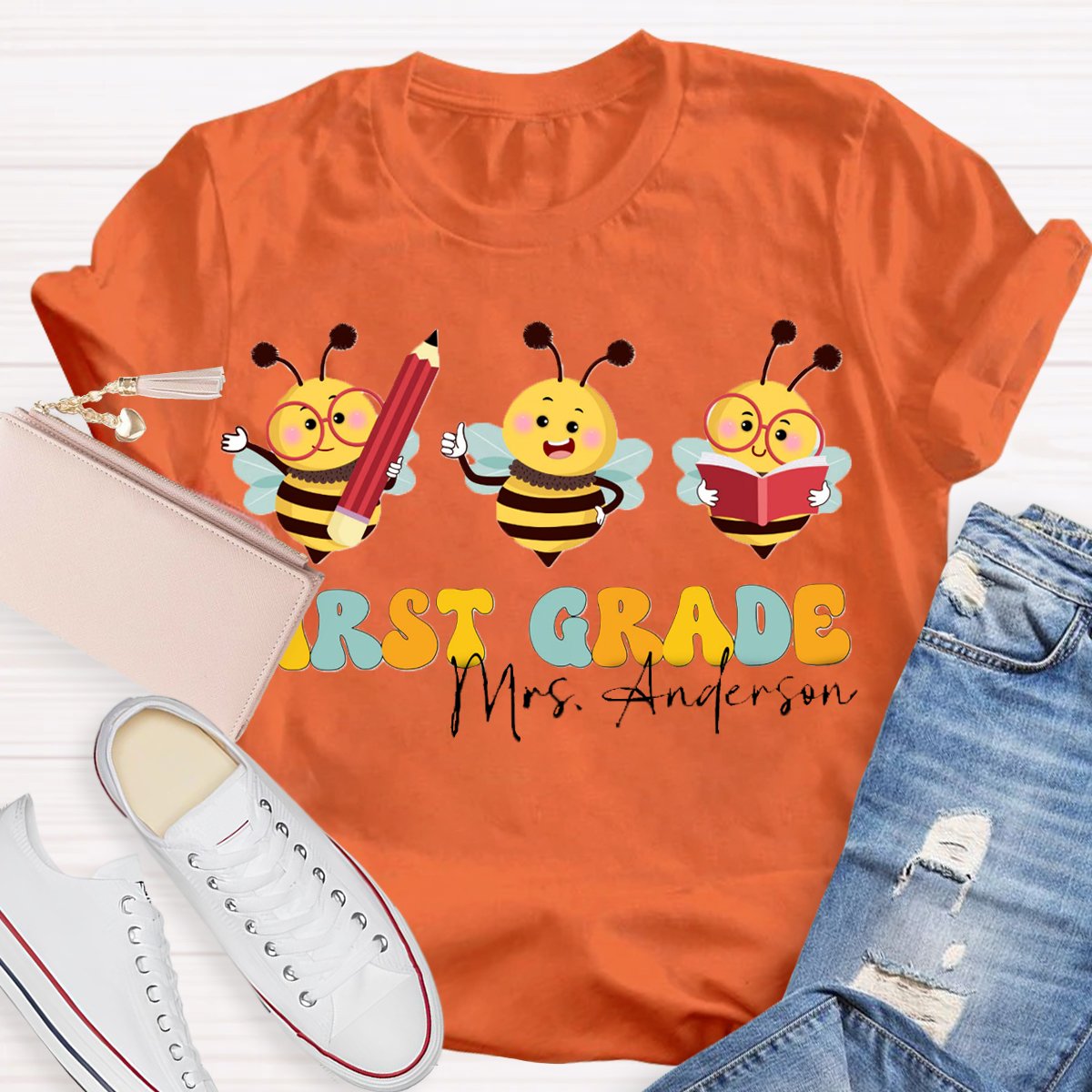 Personalized Grade And Name Teacher Bee Shirt