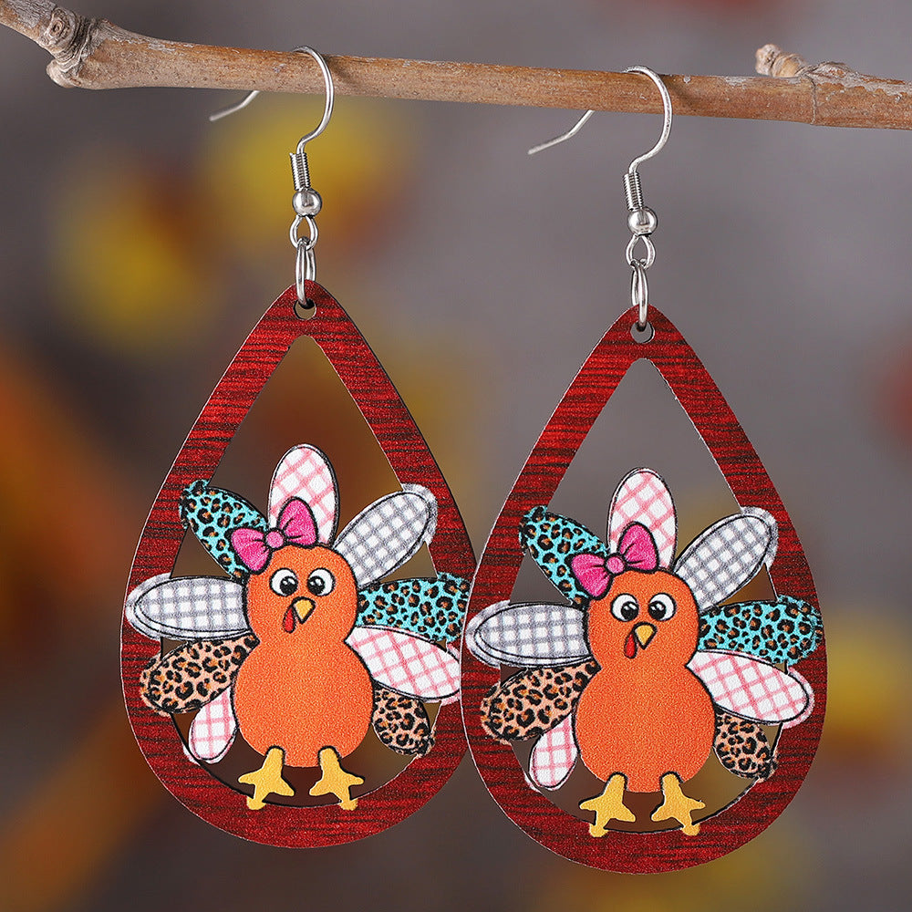 Harvest Cute Turkey Water Drop Hollow Pendant