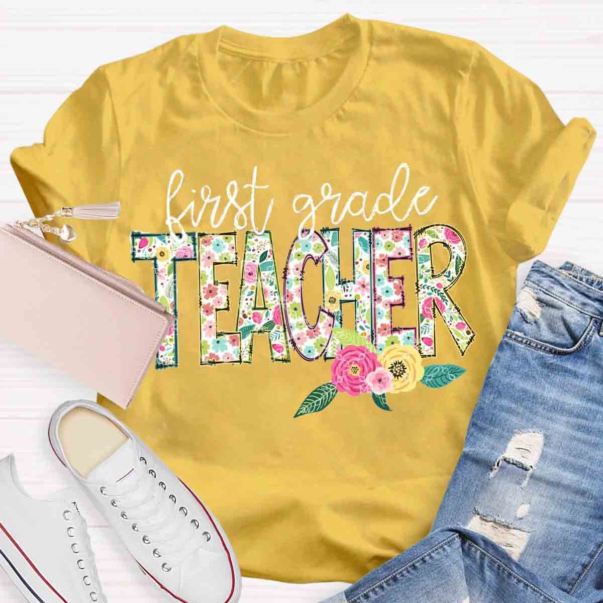 Personalized Grade Vintage Flower T-Shirt