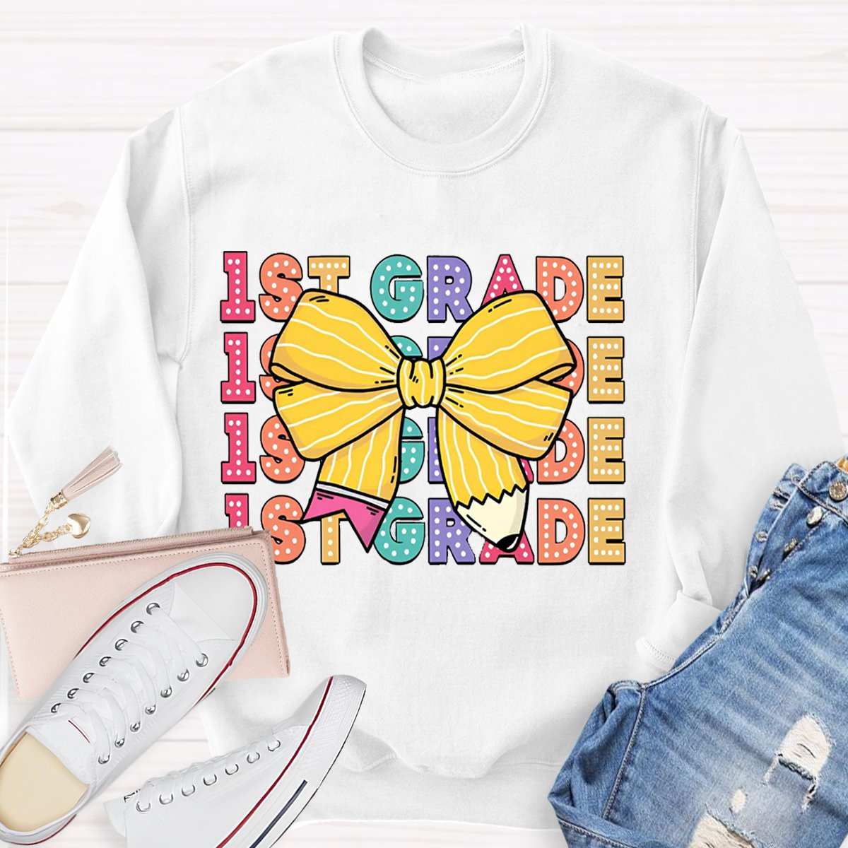 Personalized Grade Bow Design Sweatshirt