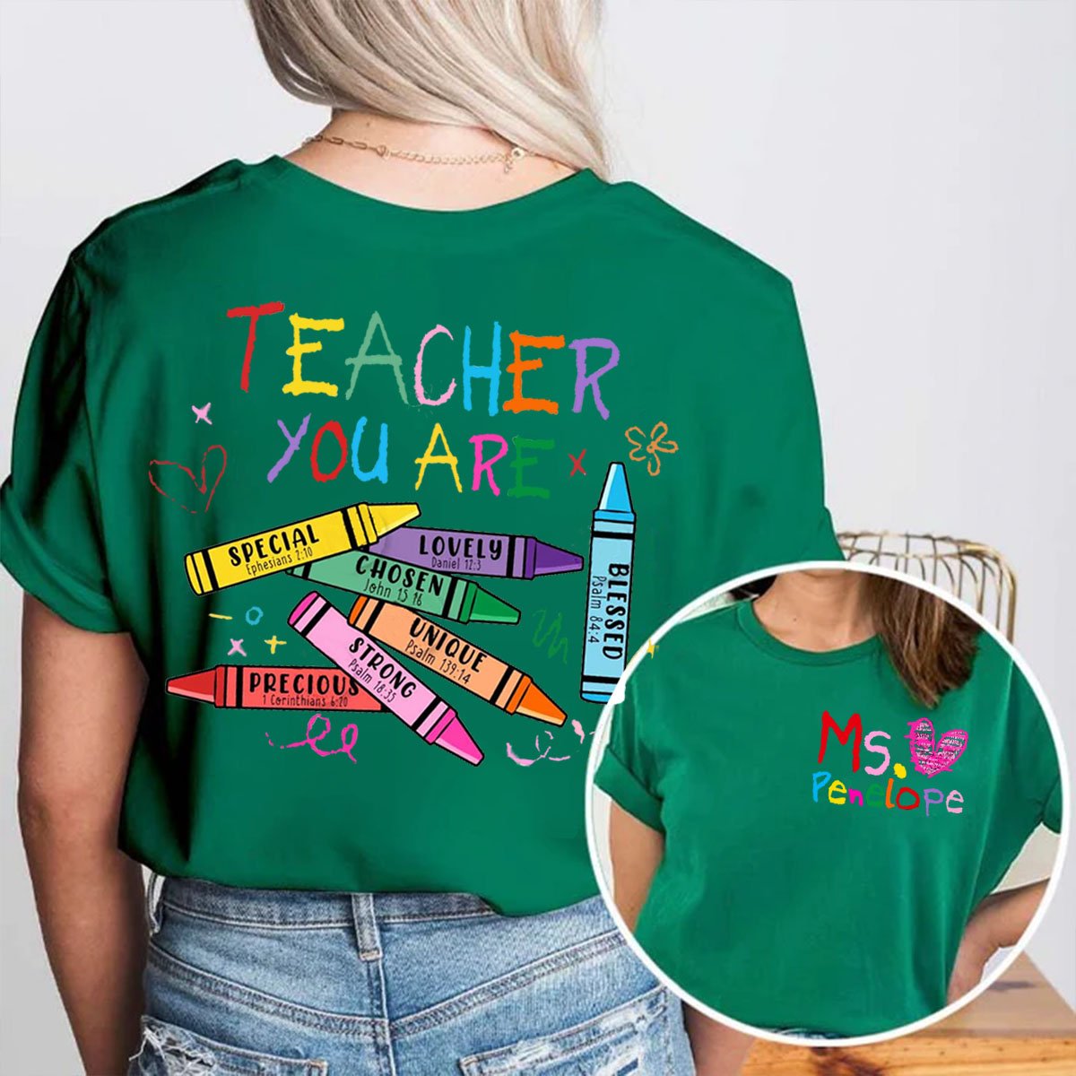 Personalized Name Bible You Are Teacher Double Print T-shirt