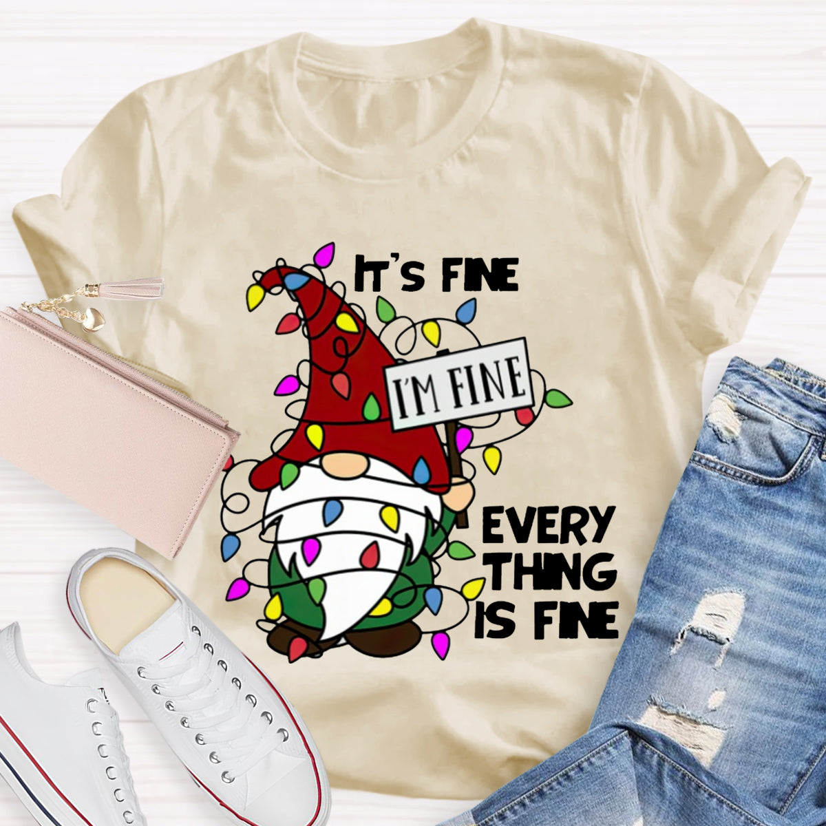 It's Fine I‘m Fine Everything Is Fine Gnome Christmas T-Shirt