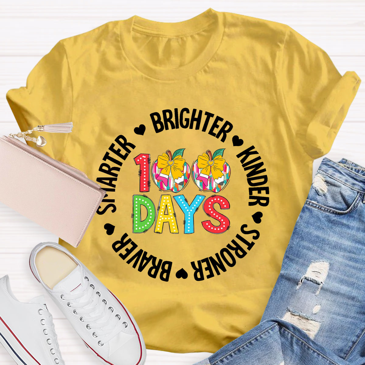 100 Days Brighter Kinder Teacher T-Shirt