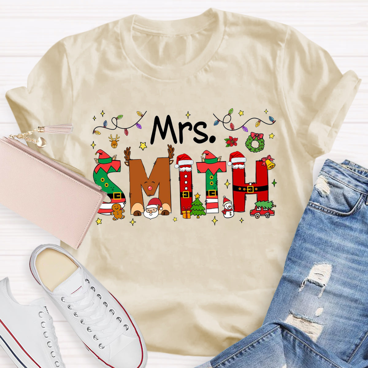 Personalized Name Christmas Teacher T-Shirt