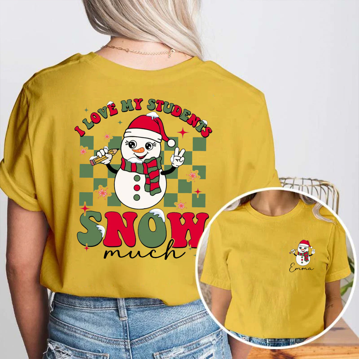 Personalized Name I Love My Students Snow Much Double Printed T-shirt