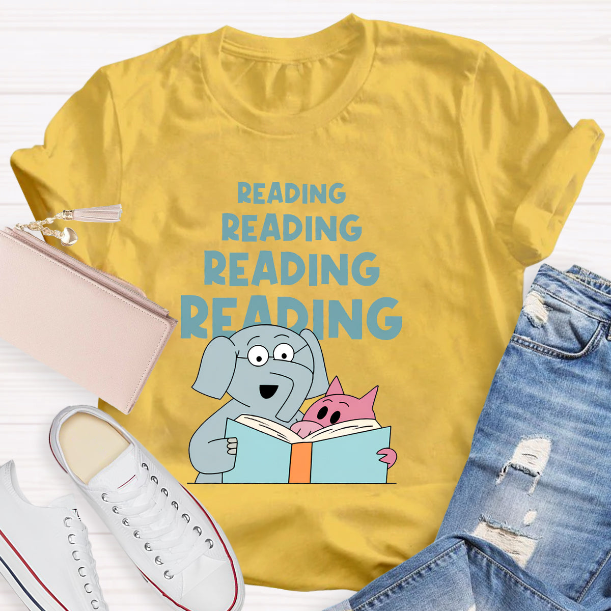 Reading Reading Reading Elephant Teacher T-Shirt