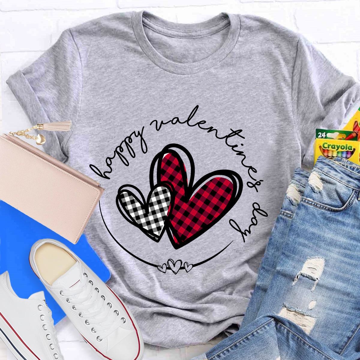 Plaid Heart Valentines Day T-Shirt