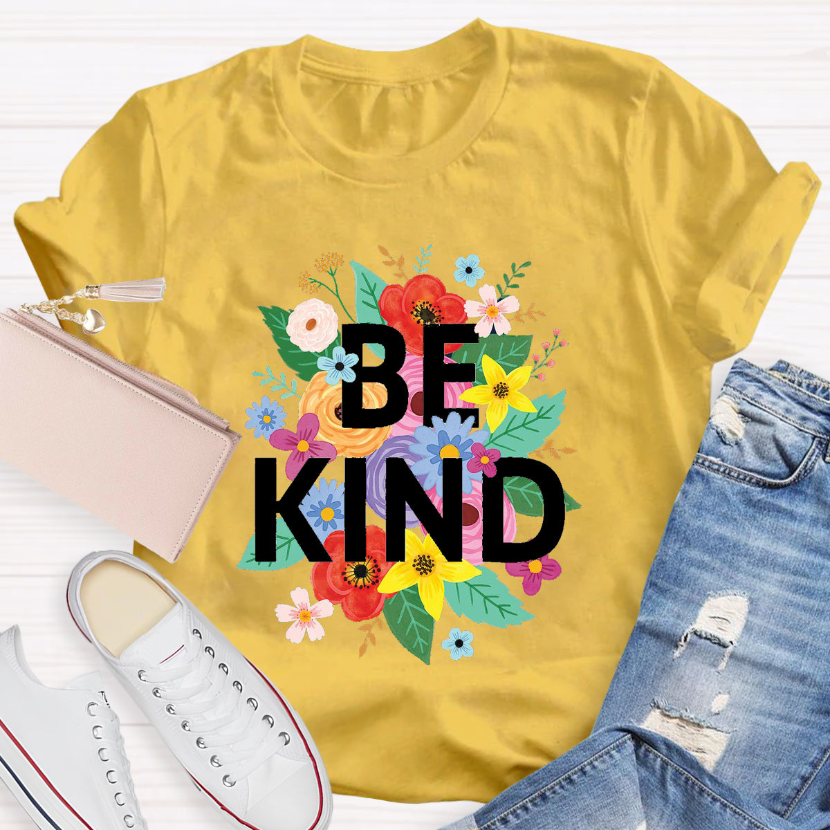 Colorful Flower Be Kind Teacher T-Shirt