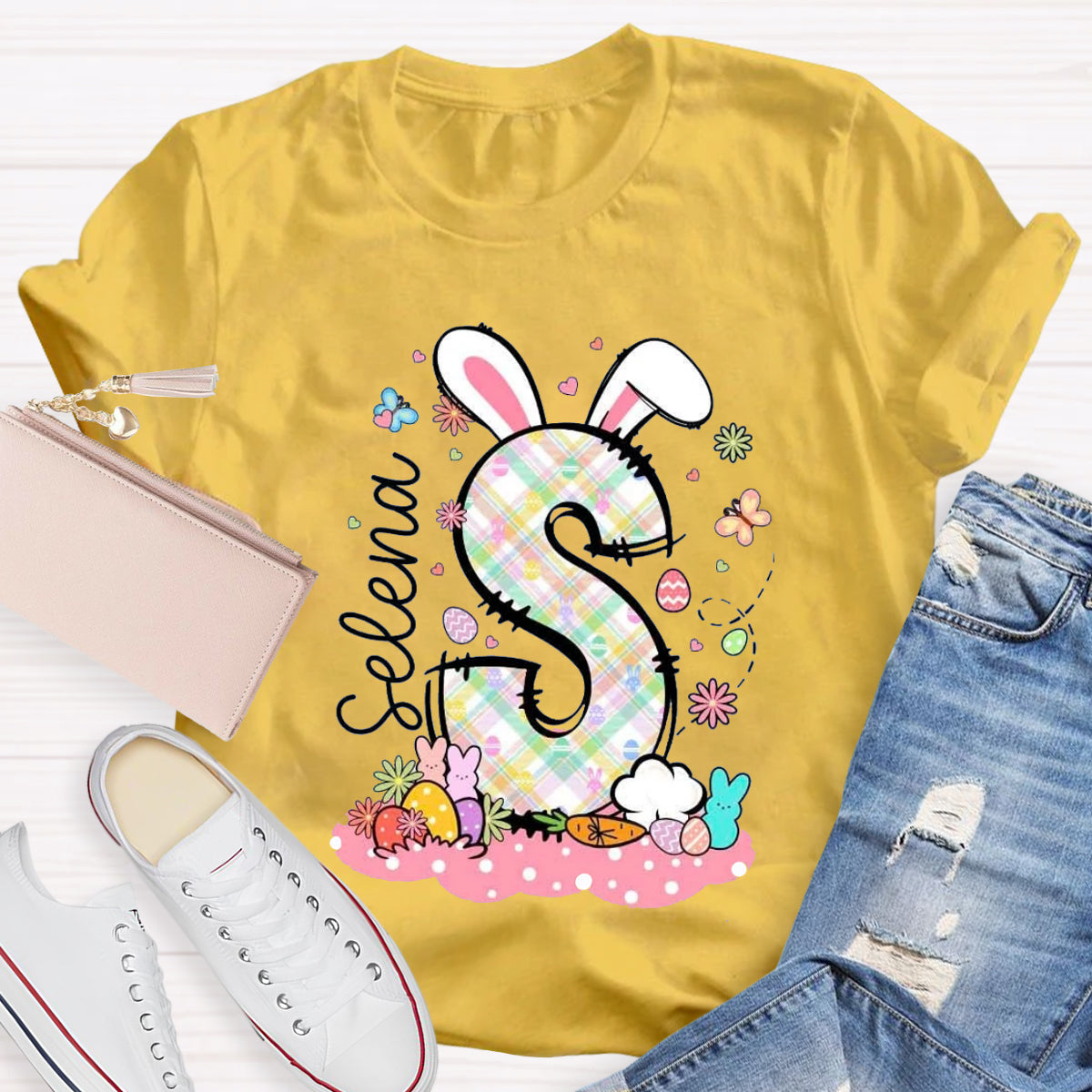 Personalized Name Bunny Ears Letters T-Shirt