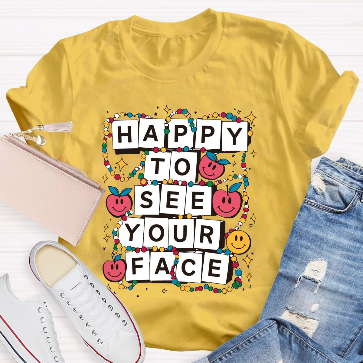 Apple Beads Happy To See Your Face T-Shirt