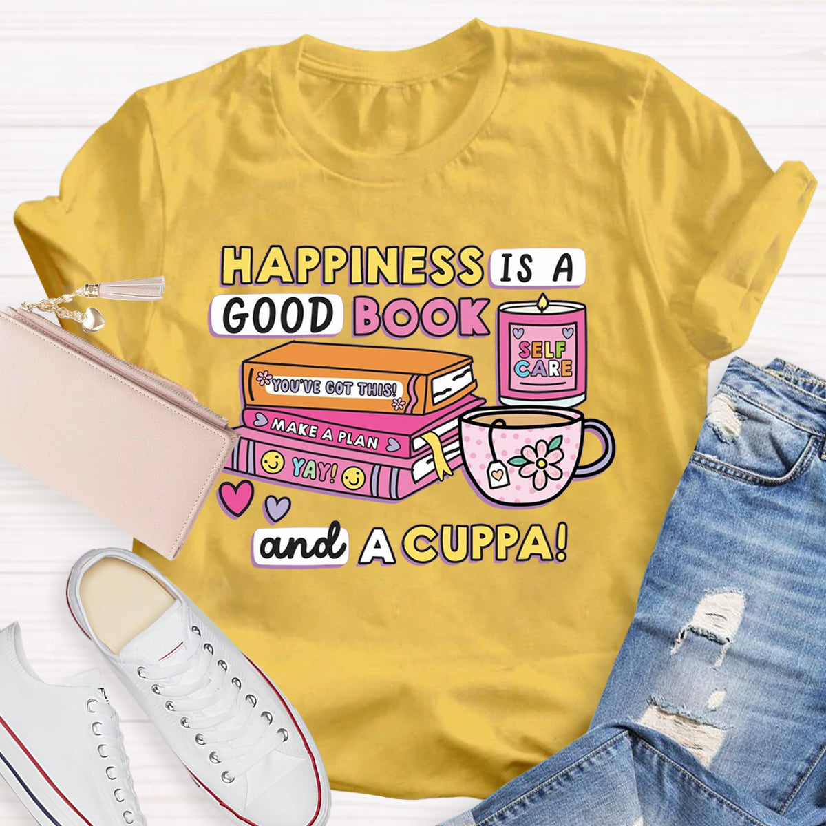 Happiness Is A Good Book And A Cuppa T-Shirt