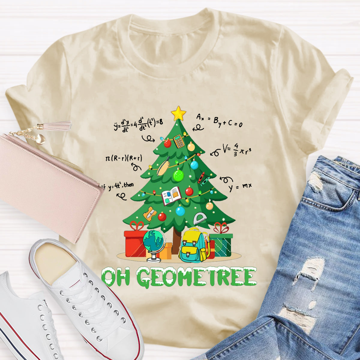 Oh Geometree Funny Math Xmas Teacher T-Shirt