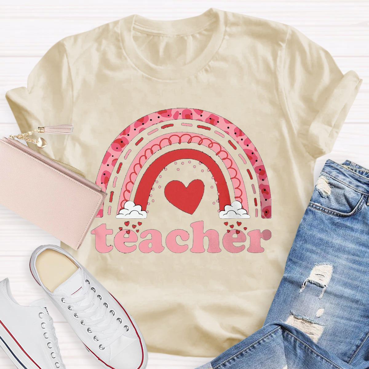 Valentine Teacher Rainbow T-Shirt