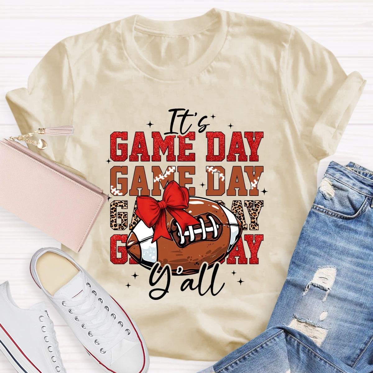 It's Game Day Yall Red Glitter T-Shirt