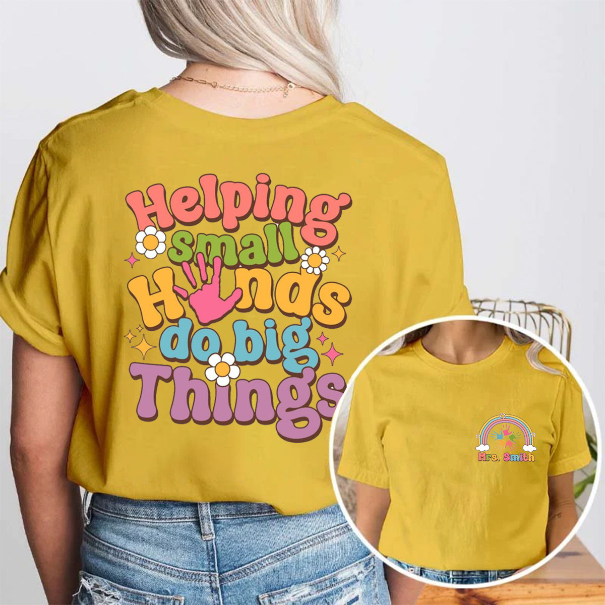 Personalized Name Helping Small Hands Do Big Things Double Printed T-shirt