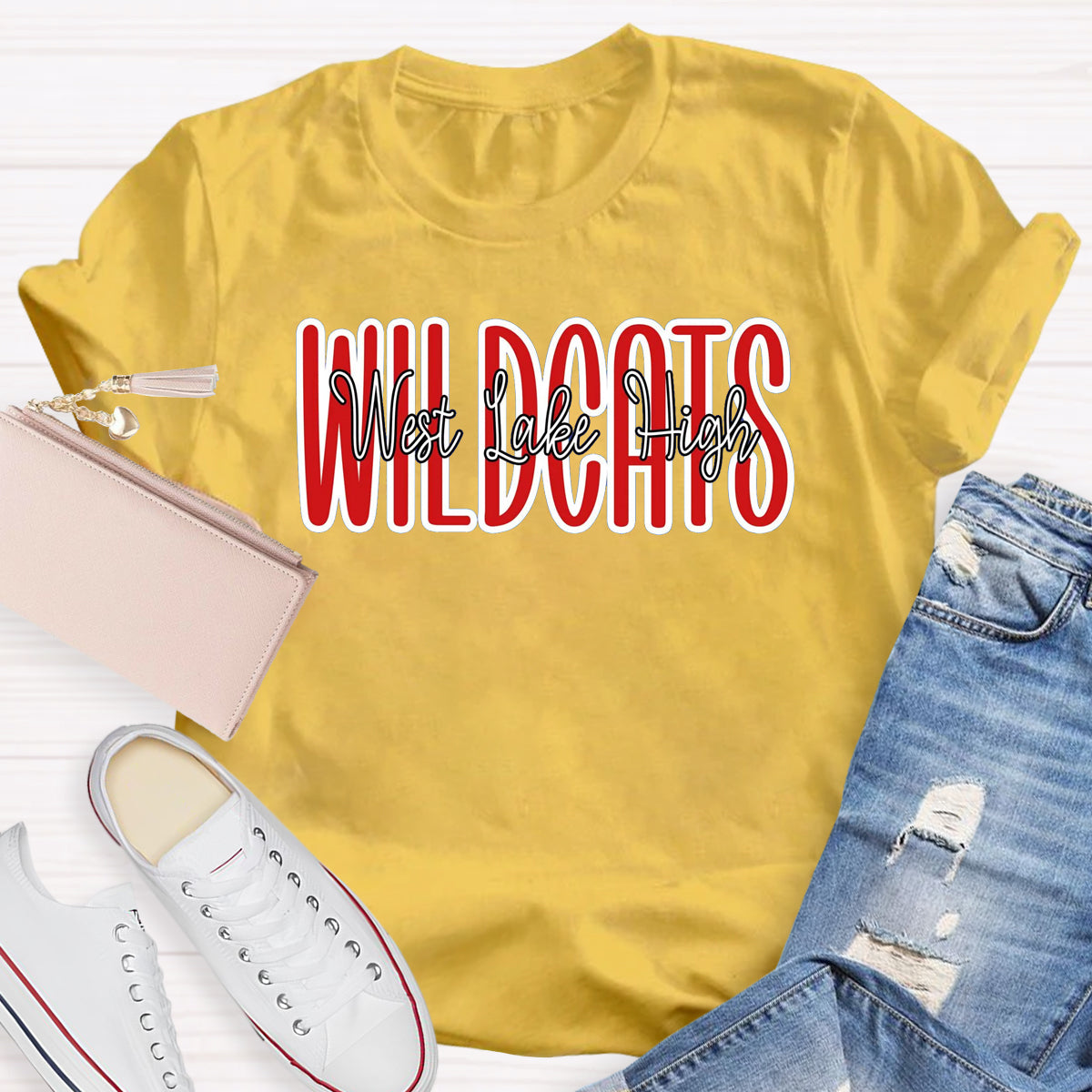 Personalized Mascot And School Name Red Printed T-Shirt