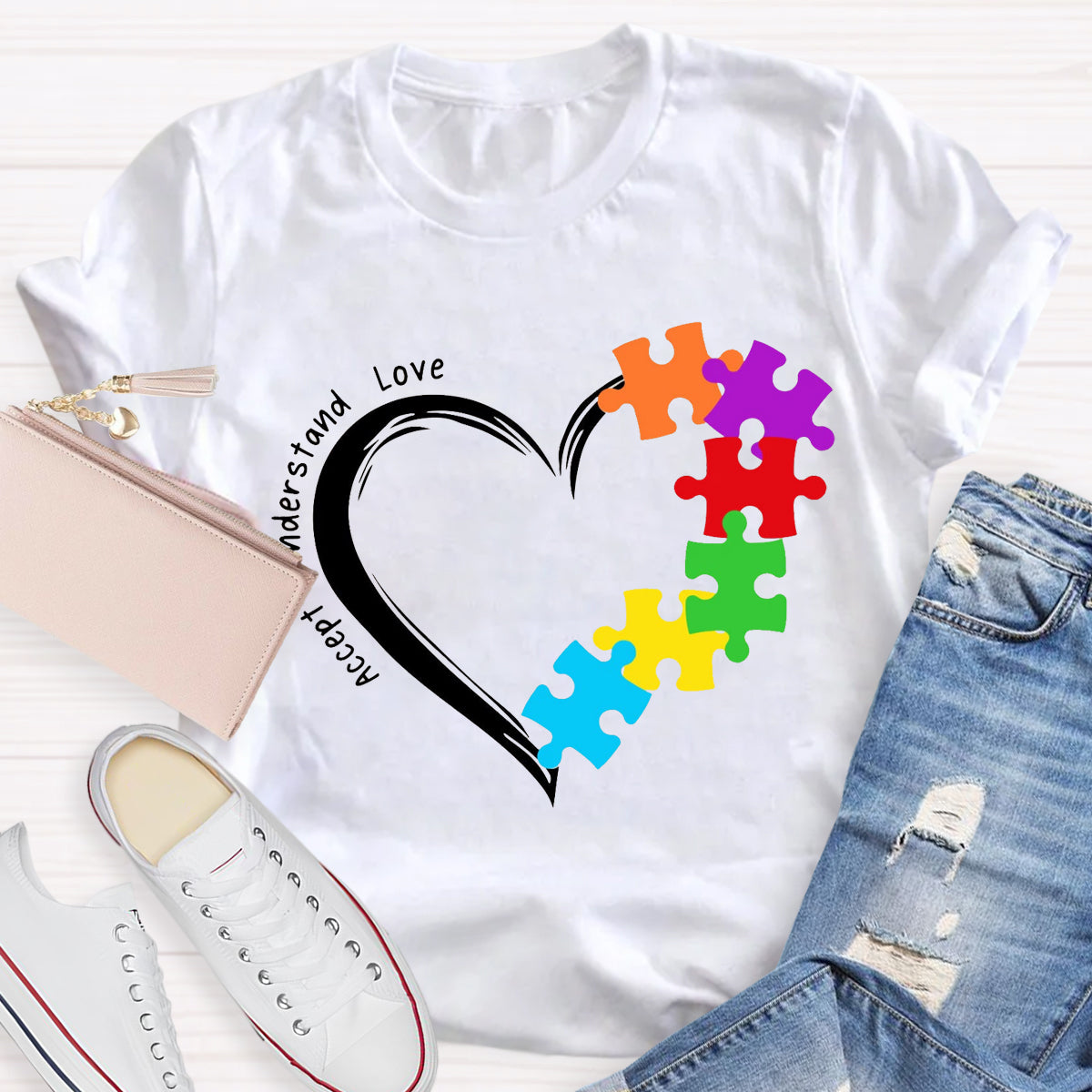 Accept Understand Love Heart Autism Teacher T-Shirt