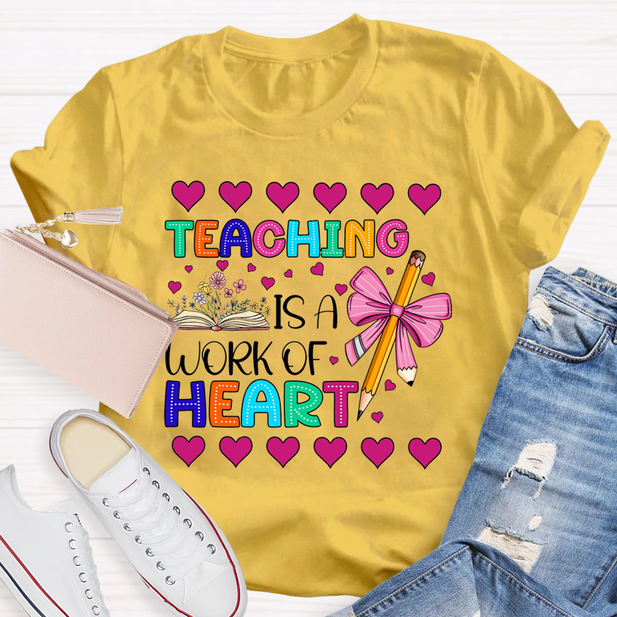 Teaching is Heart Work Pink Heart T-Shirt