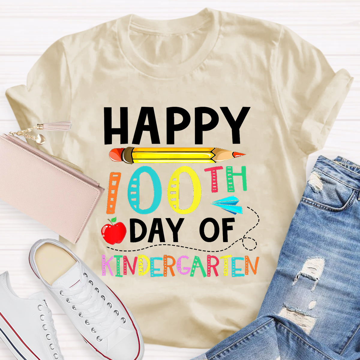 Happy 100th Day of Kindergarten Apple Pencil T-Shirt